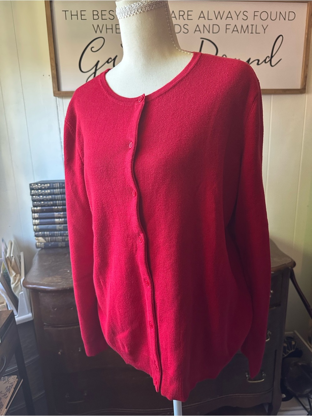 croft & barrow Red Crewneck Button-Front Cardigan